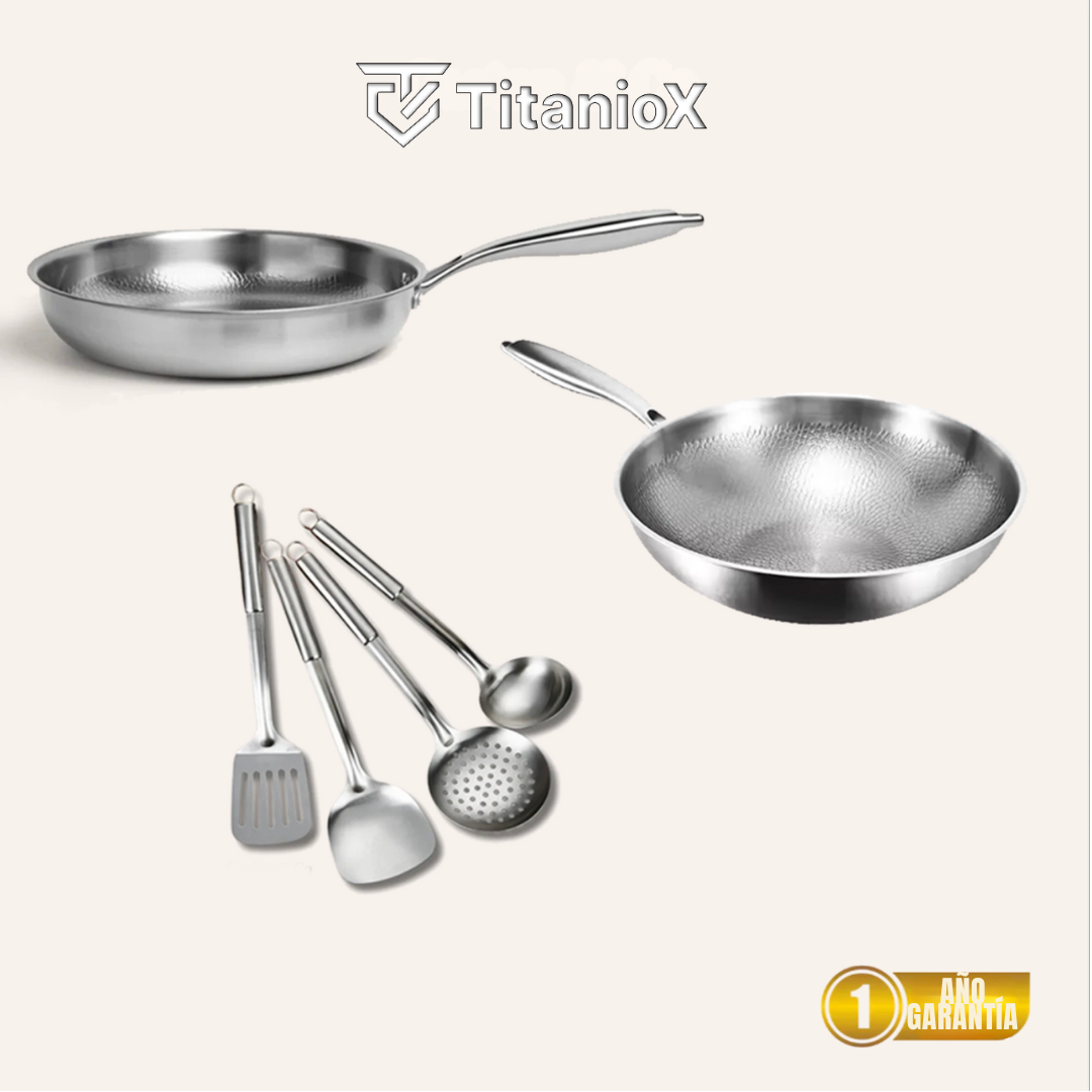 Dúo esencial: juego de 2 sartenes + utensilios